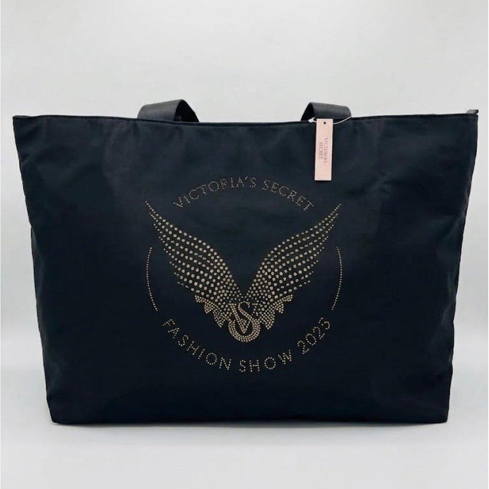 NWT Victoria's Secret 2025 Fashion Show Black Tote Bag Gold Studded Wings Rare